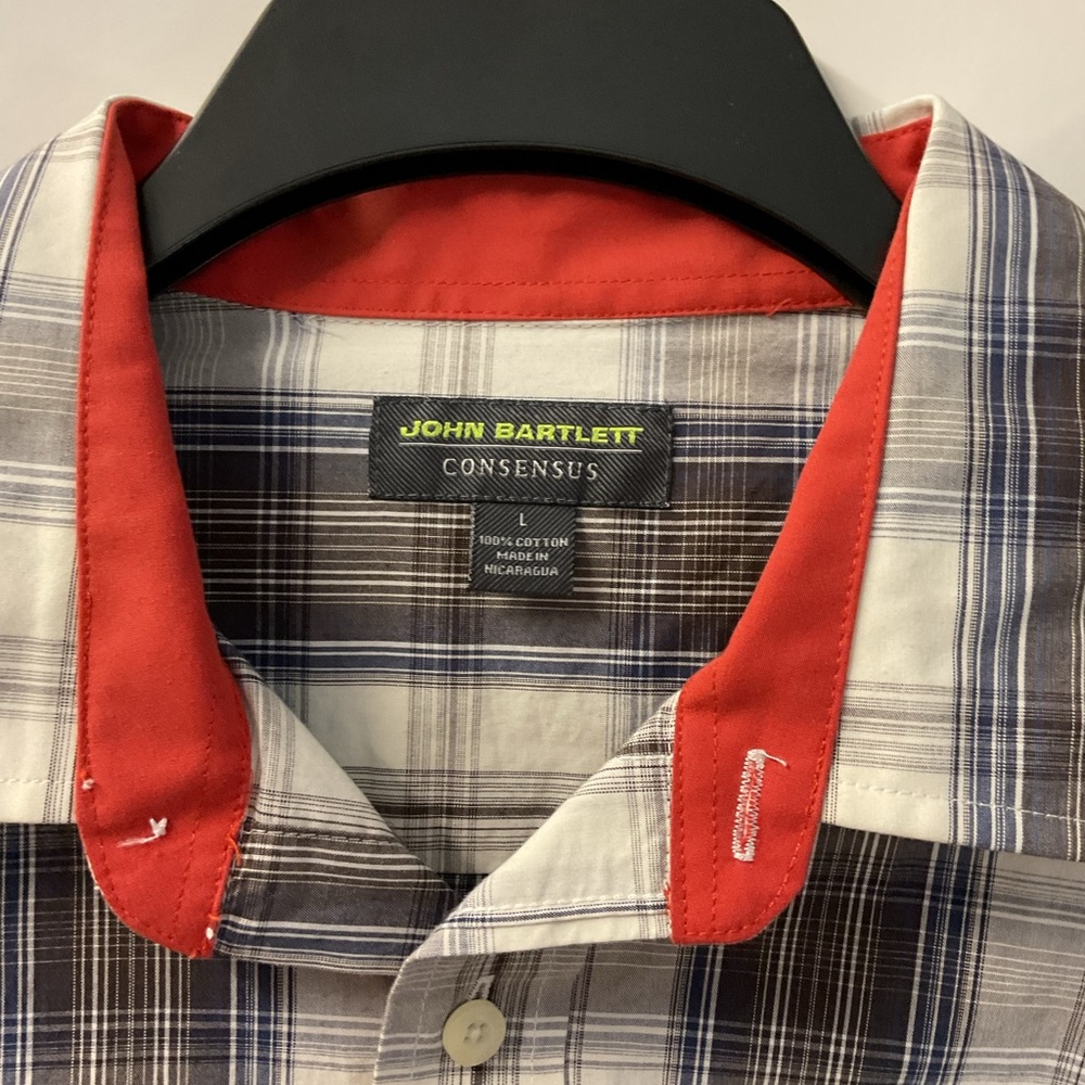 John Bartlett Men's Plaid Button Down Shirt - orange, blue, and brown